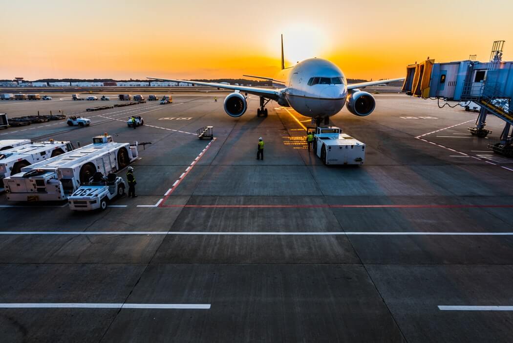 Airplane, sunset, airport