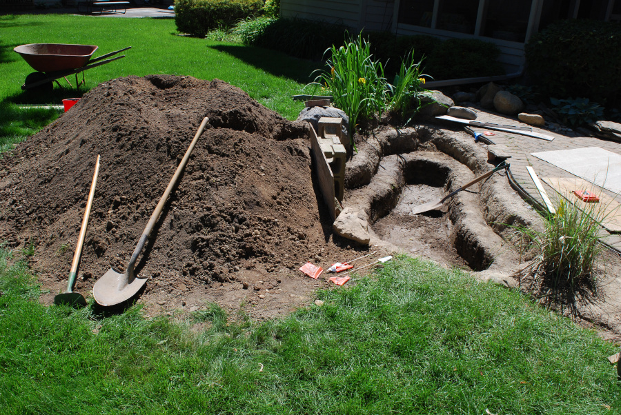 Excavation for backyard pond