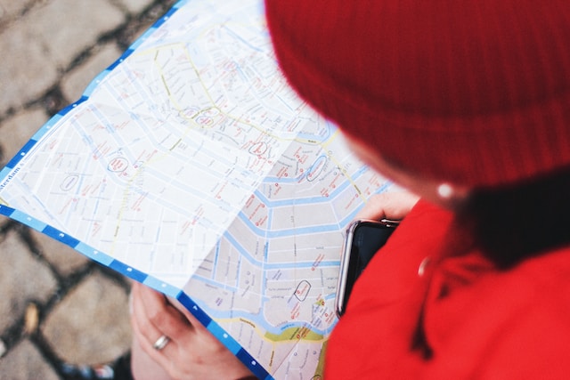 person looking at a map