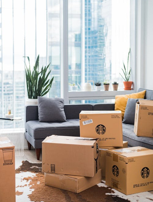 boxes in a livingroom