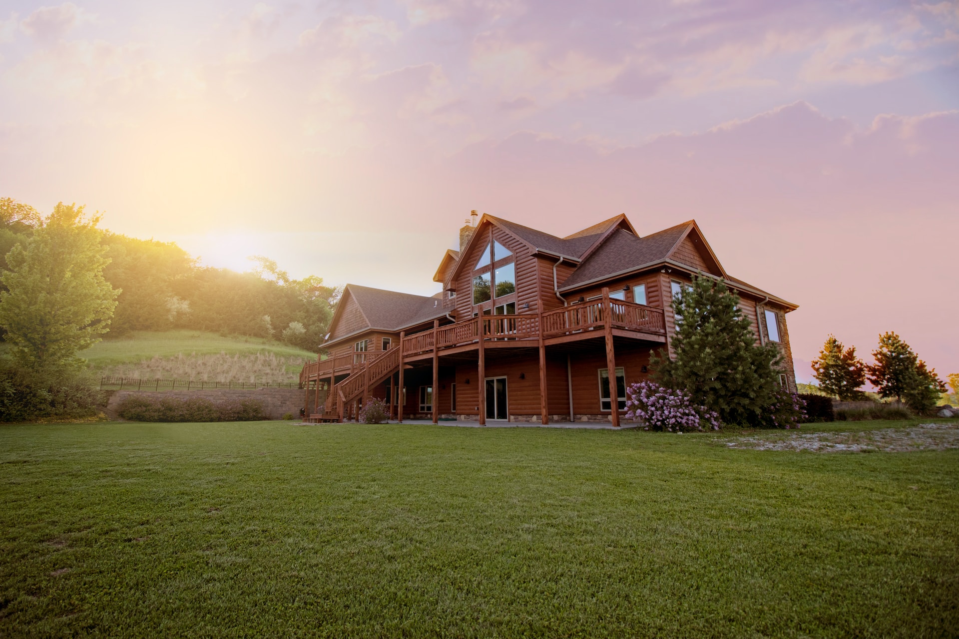 large house, sunset