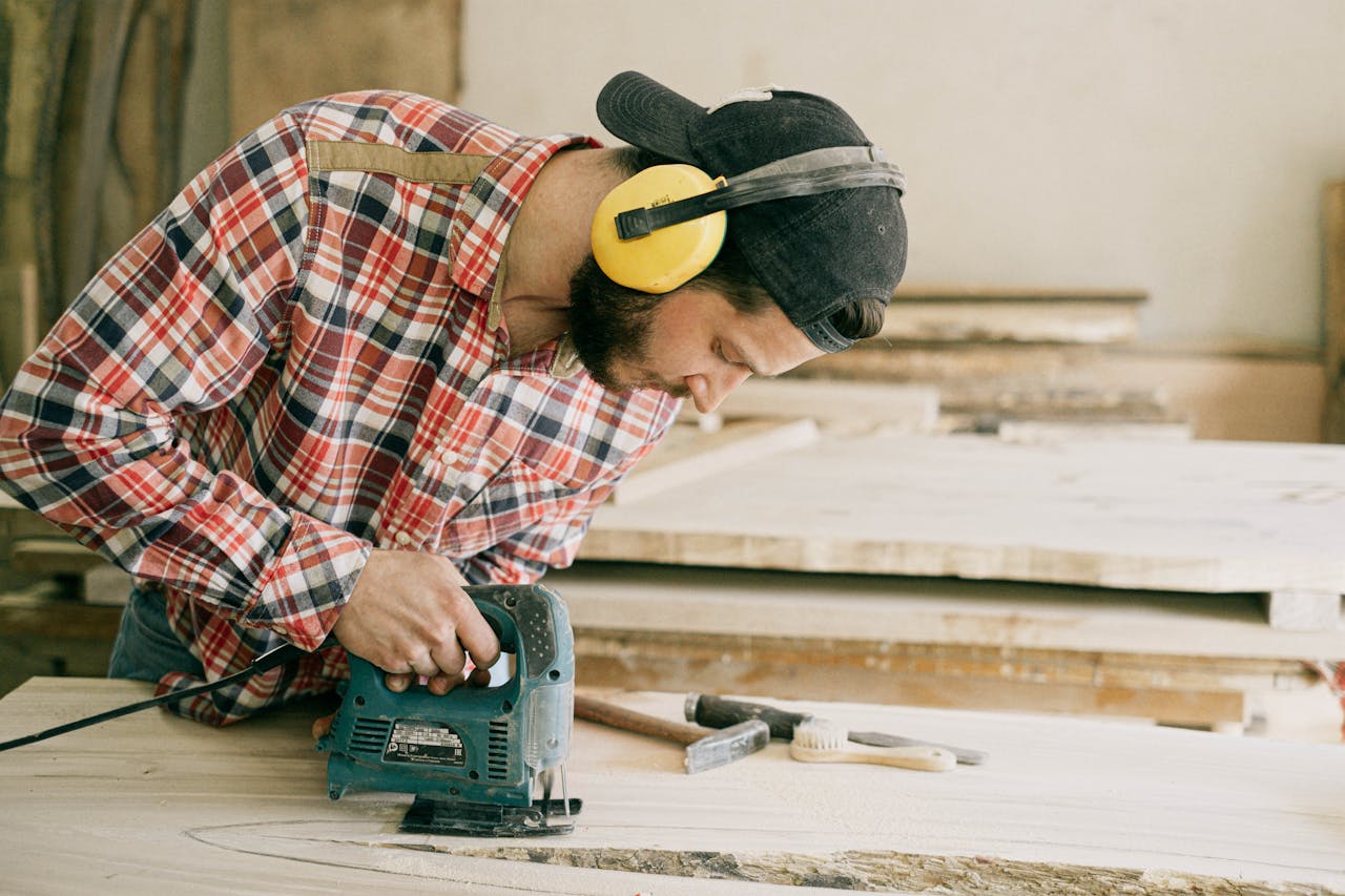 person using a saw