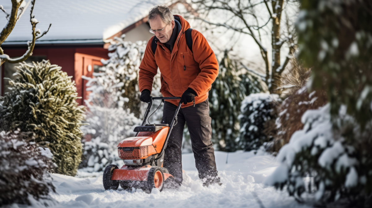 person using a snow blower