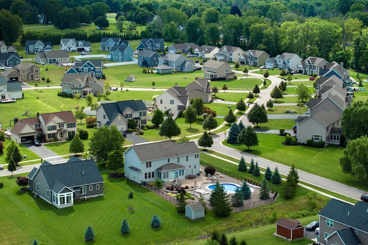 arial view of houses