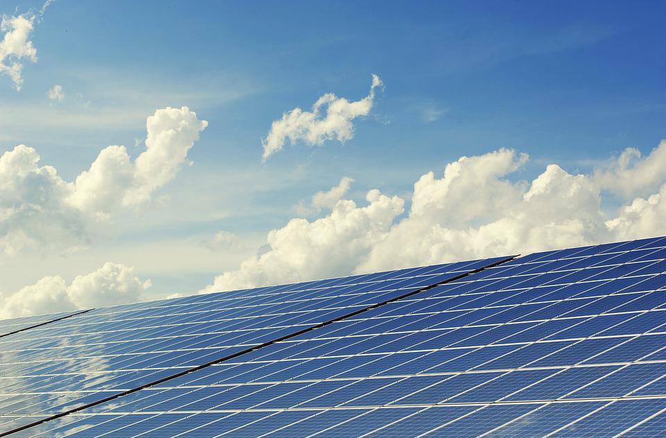 solar panels, clouds