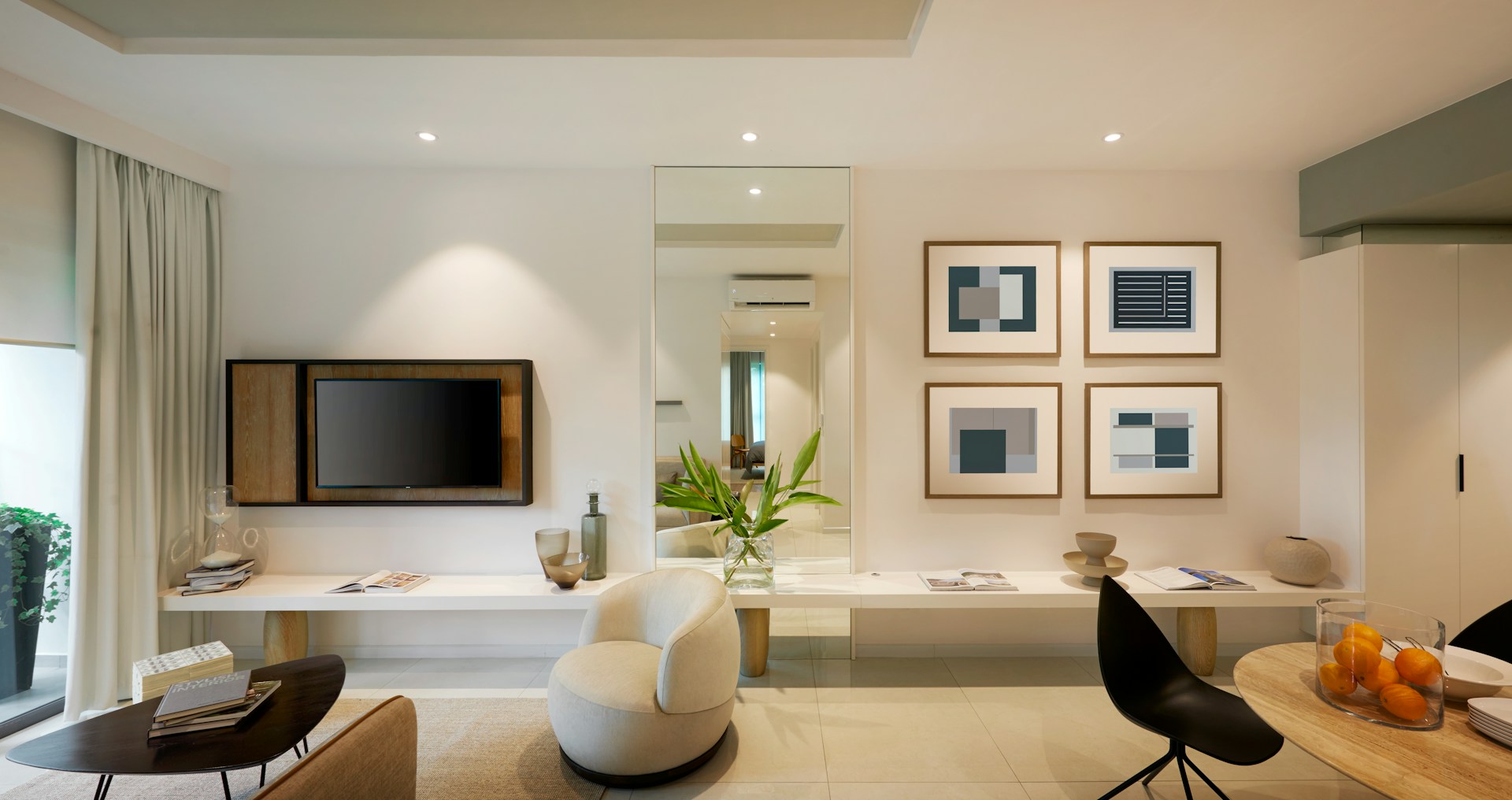 Comfortable modern apartment interior with natural light and balanced design