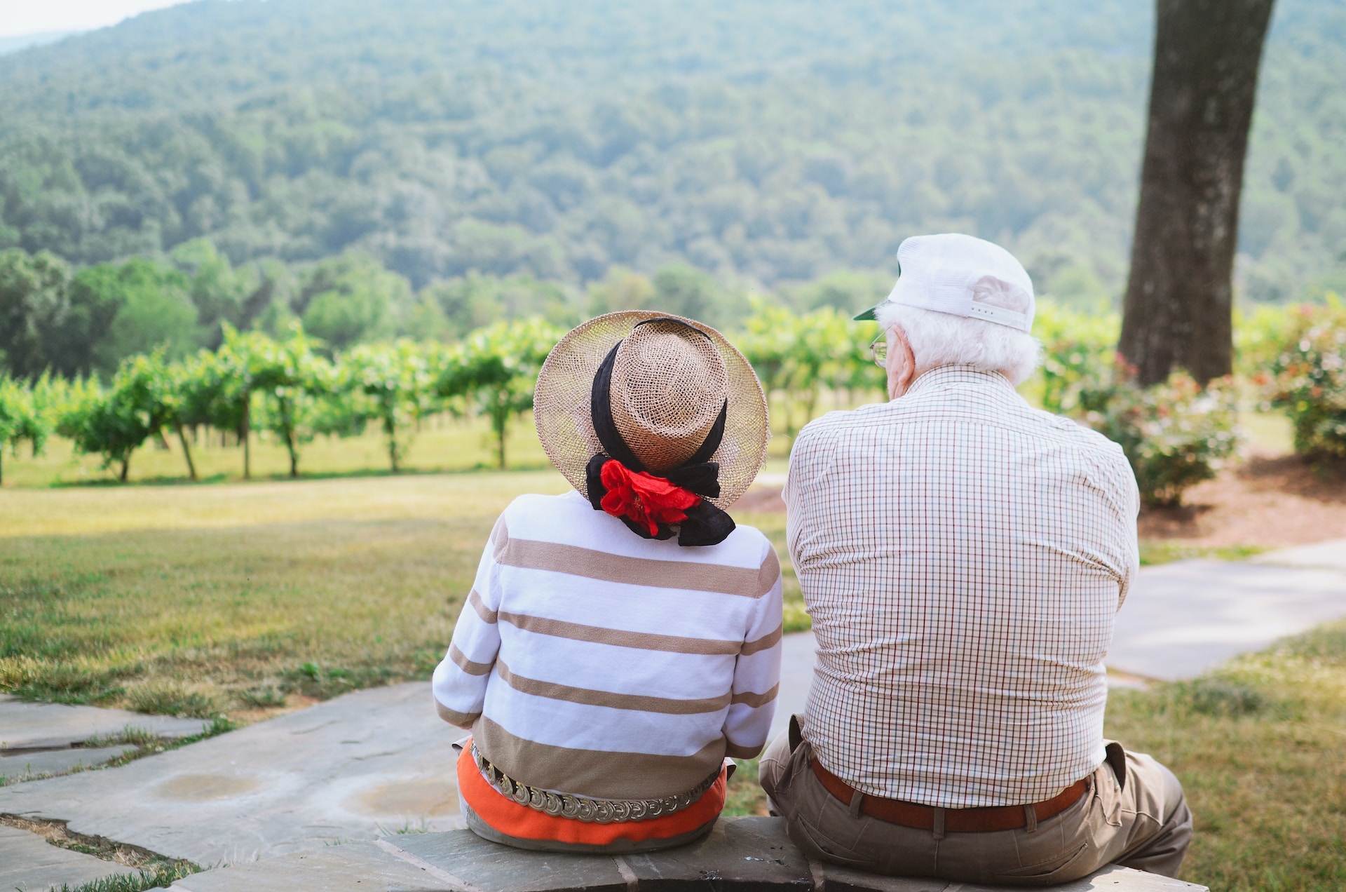 2 seniors sitting on a bench