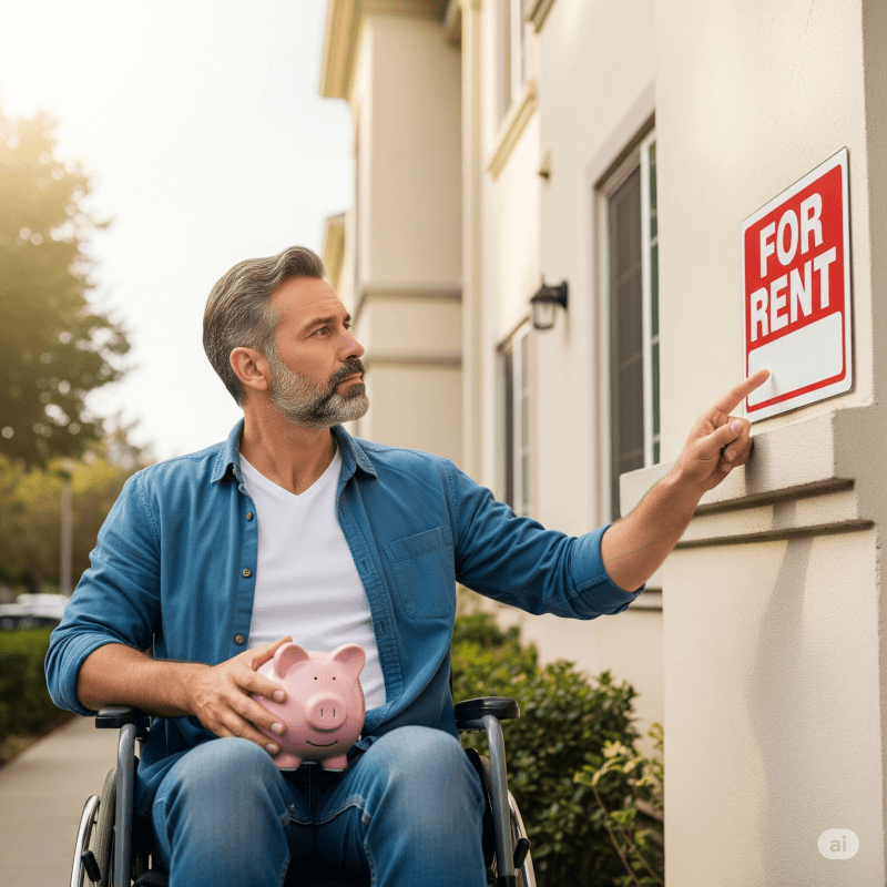 Person in a wheelchair, looking to rent an apartment. Image by Gemini