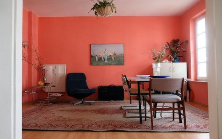 room with orange walls