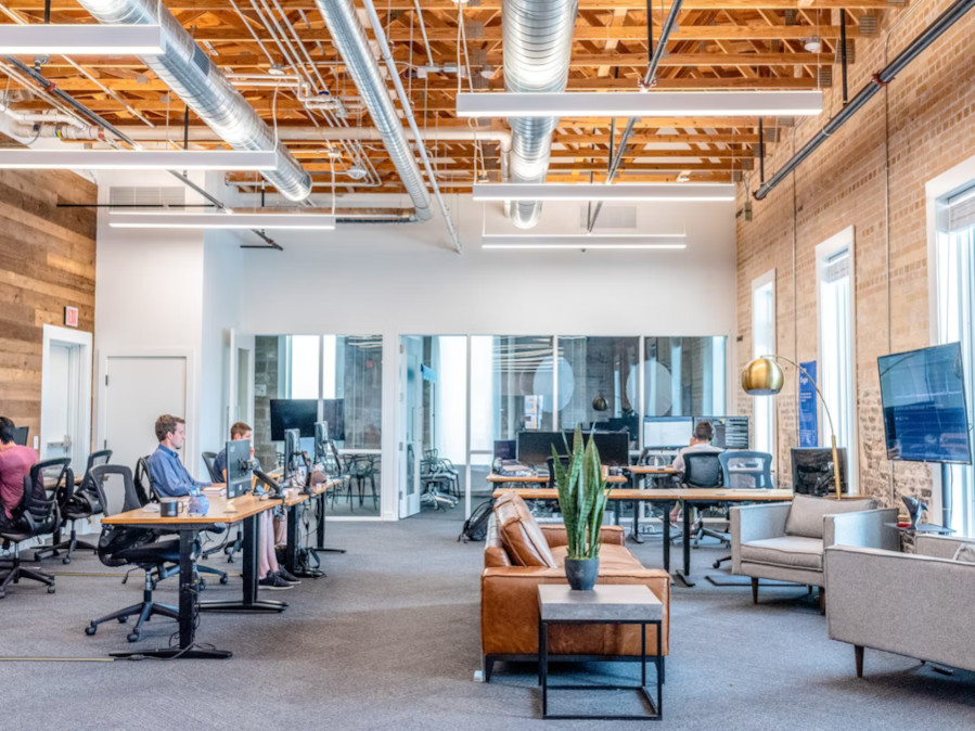 open office space people working on computers