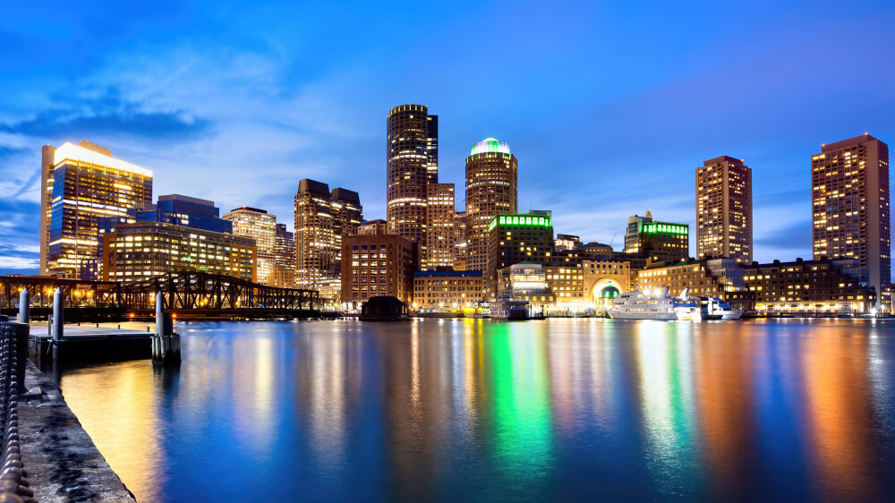 Boston skyline at night