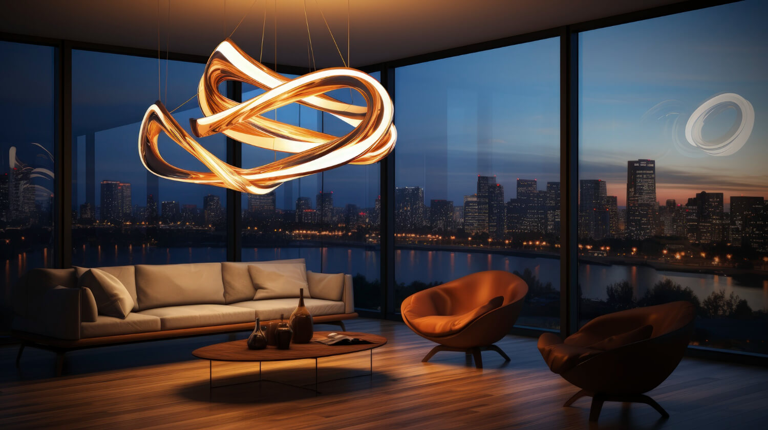 Livingroom with large window, and a large ceiling light. Image by Freepik