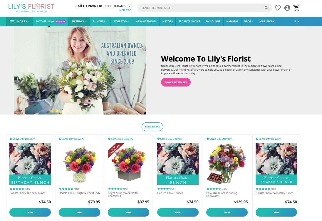 A screenshot of Lily's florist website.