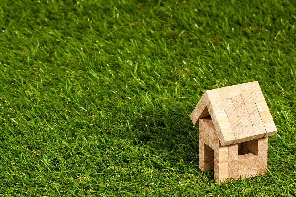 green grass, house made out of wood