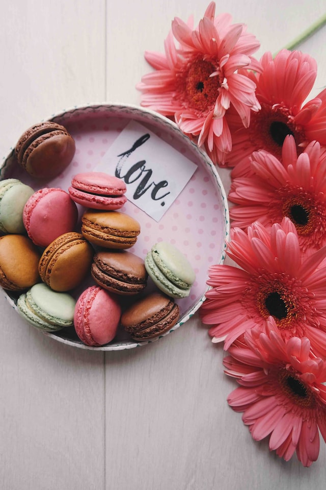 love, macaroons, flowers