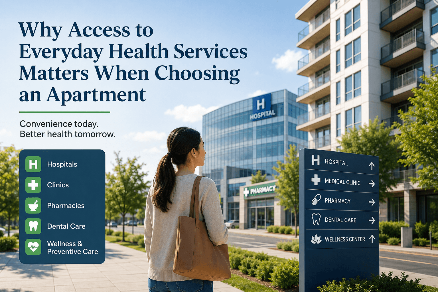 Why Access to Everyday Health Services Matters When Choosing an Apartment. Image by ai