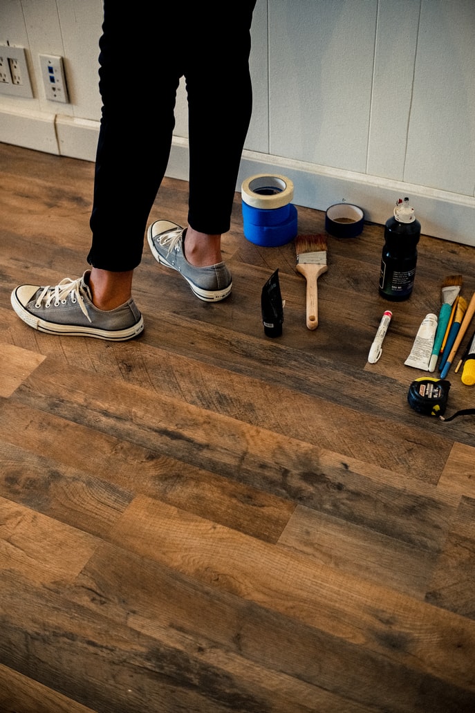 painting supplies on the floor