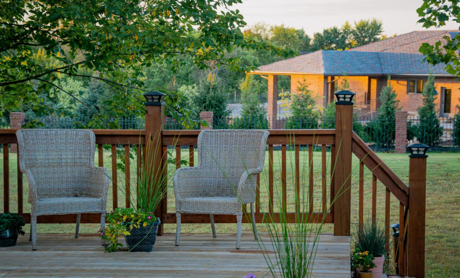 deck with two chairs