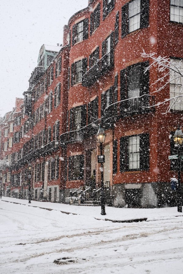 brick building, snow