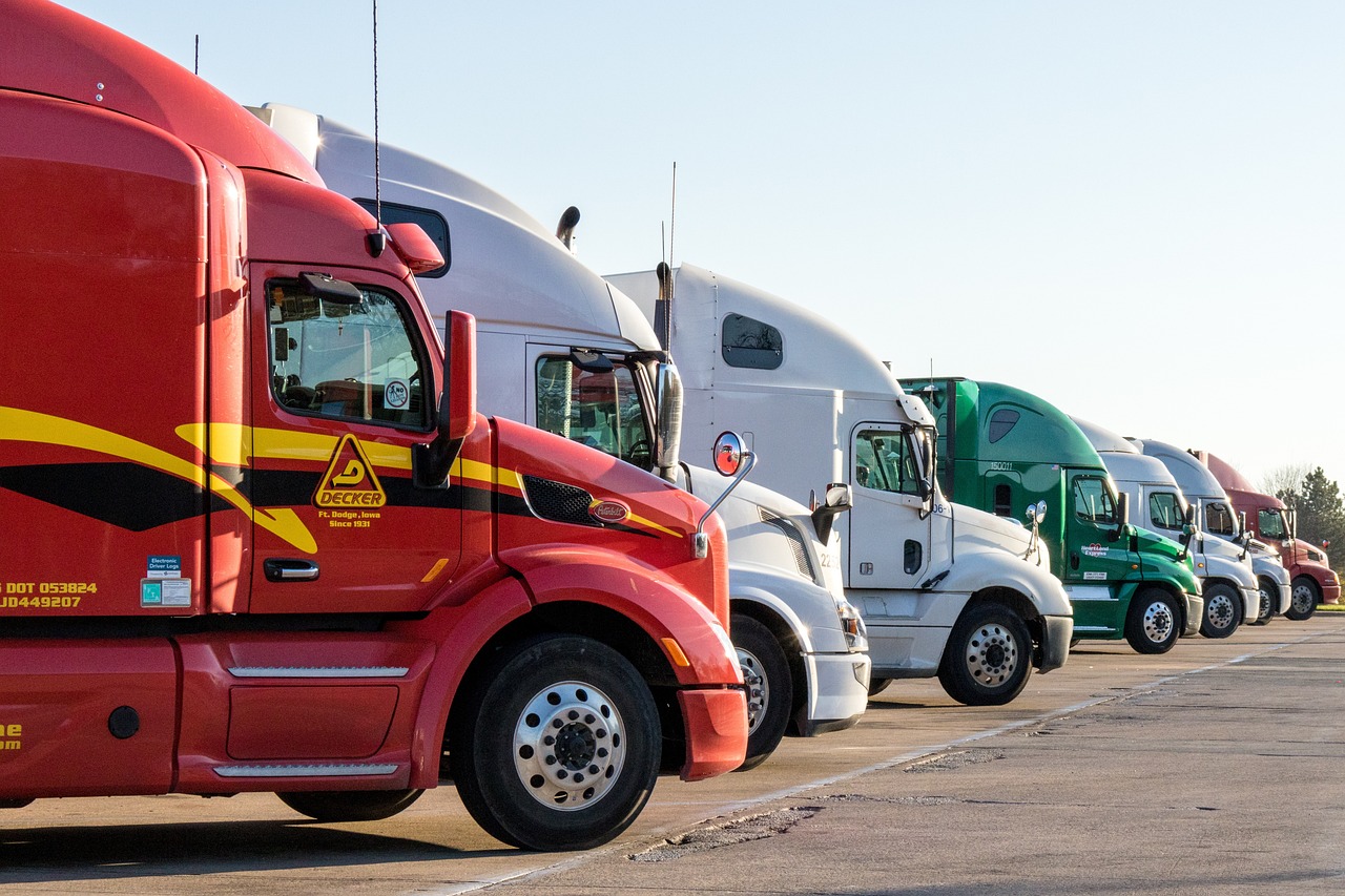 7 trucks parked in a row