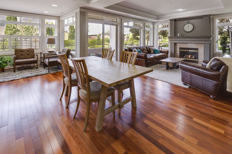 Livingroom, diningroom, lots of windows, fireplace