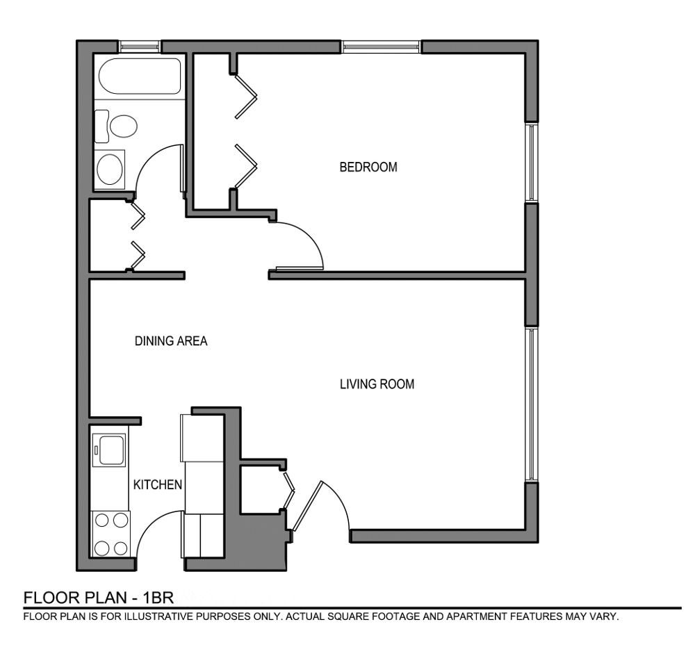 Floorplan for Waltham 1 bedroom
