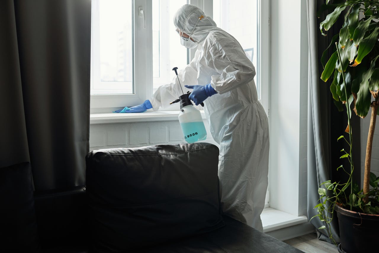 Person washing a window. Image by Pexels