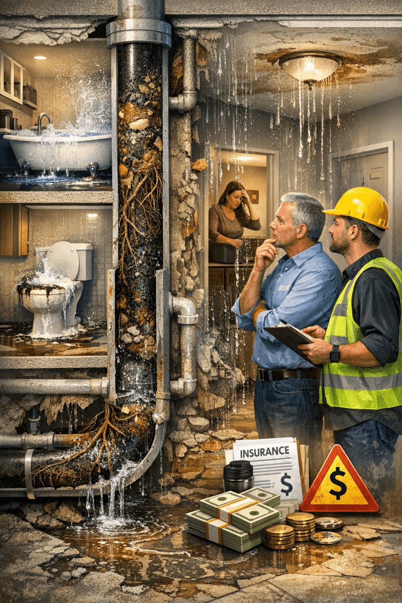 Multi-unit plumbing backup. Imabge by Chatgpt