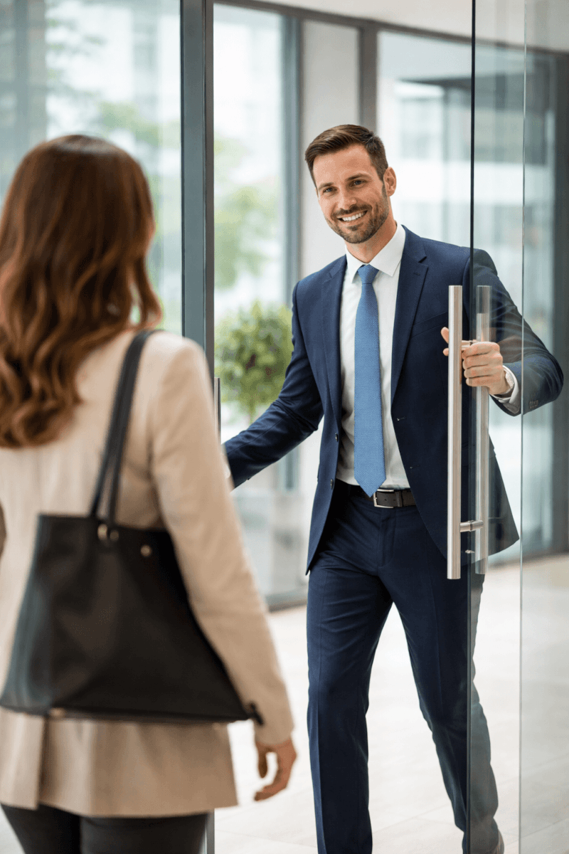 Professional opening a door for a client. Image by Chatgpt
