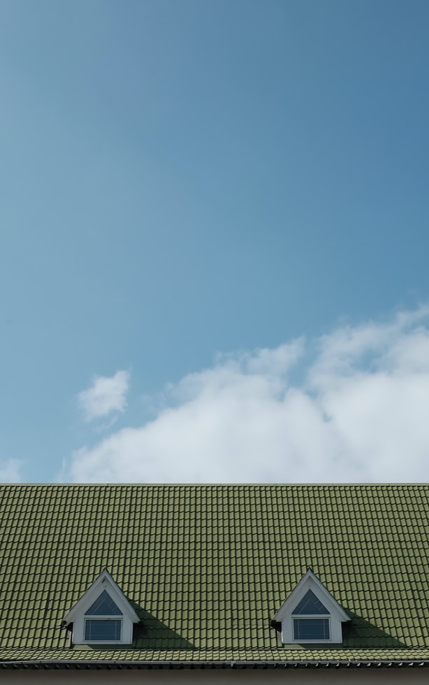 top of a roof, blue sky