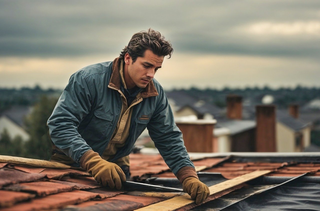 Person on a roof doing repairs