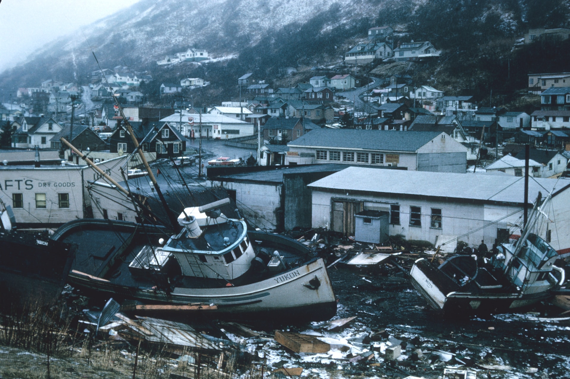 boats on land after a storm