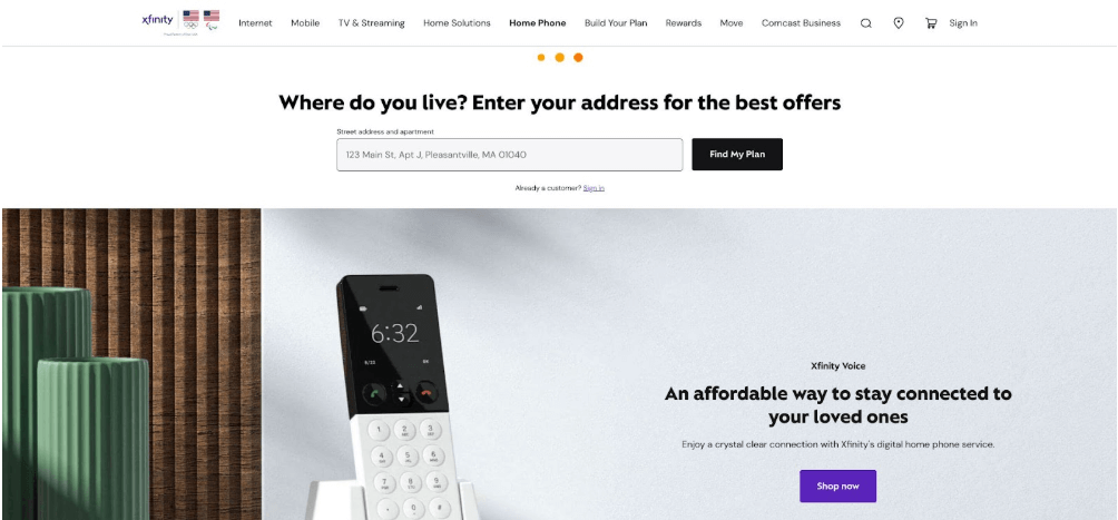 Xfinity Internet Connect Tier and Voice Home Phone Screenshot - Michigan Bundle Example