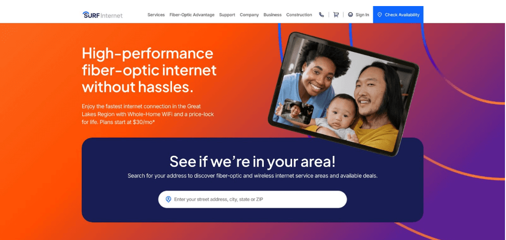 Surf Internet Fiber and VoIP Home Phone Plans Screenshot - Great Lakes Region Residential Offers