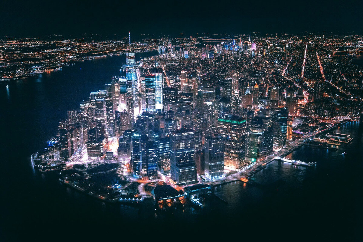 ARial vie won New York City at night