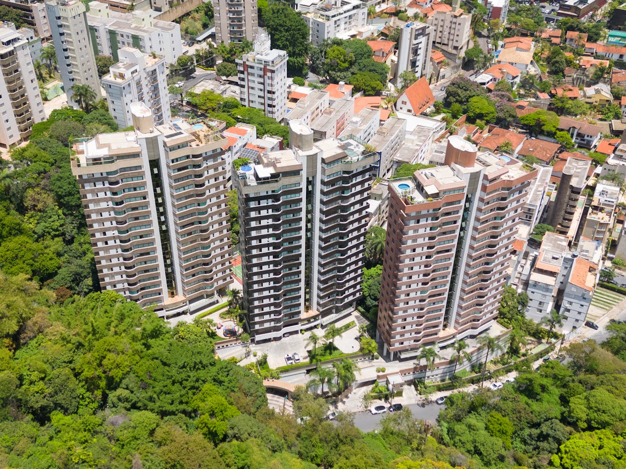 Arial view of apartment buildings. Image by Pexels