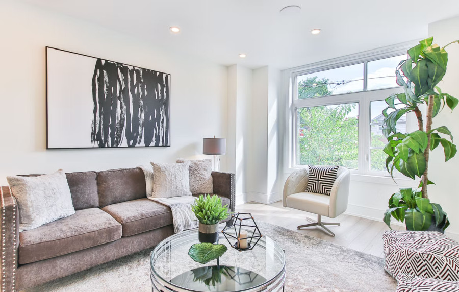 Livingroom, sofa, chair, table, plants