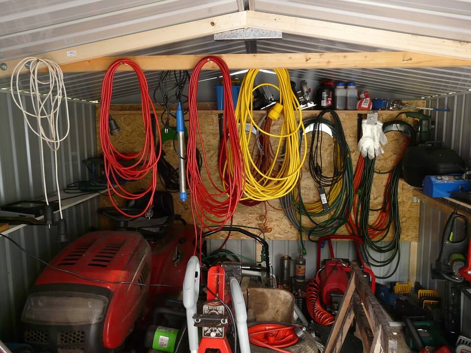 extensioncords hanging in garage