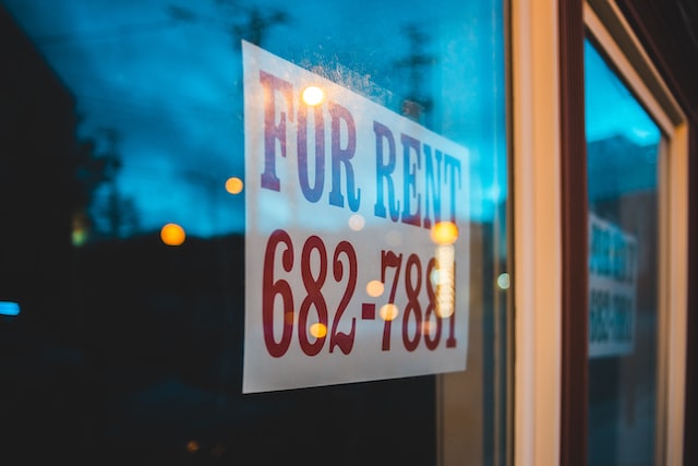 for rent sign in a window