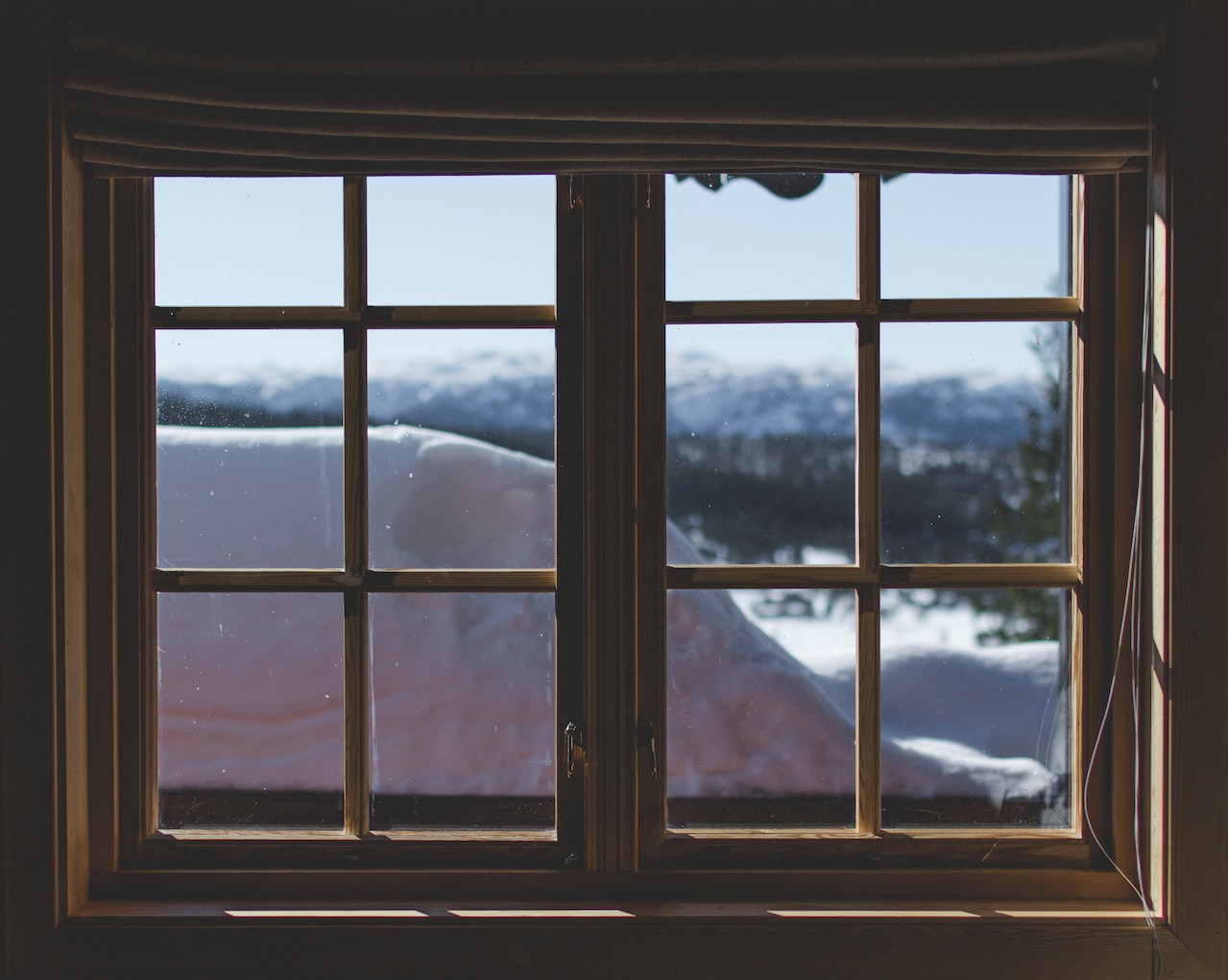 windows, snow outside